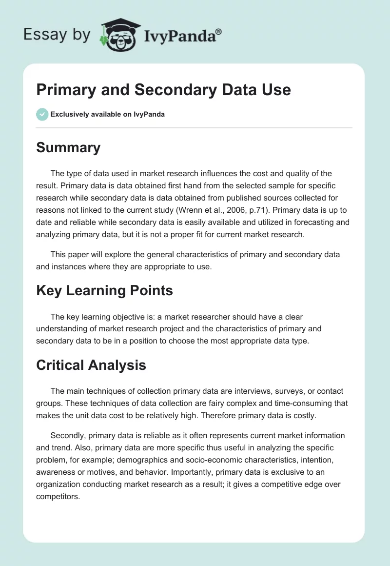 Primary and Secondary Data Use. Page 1