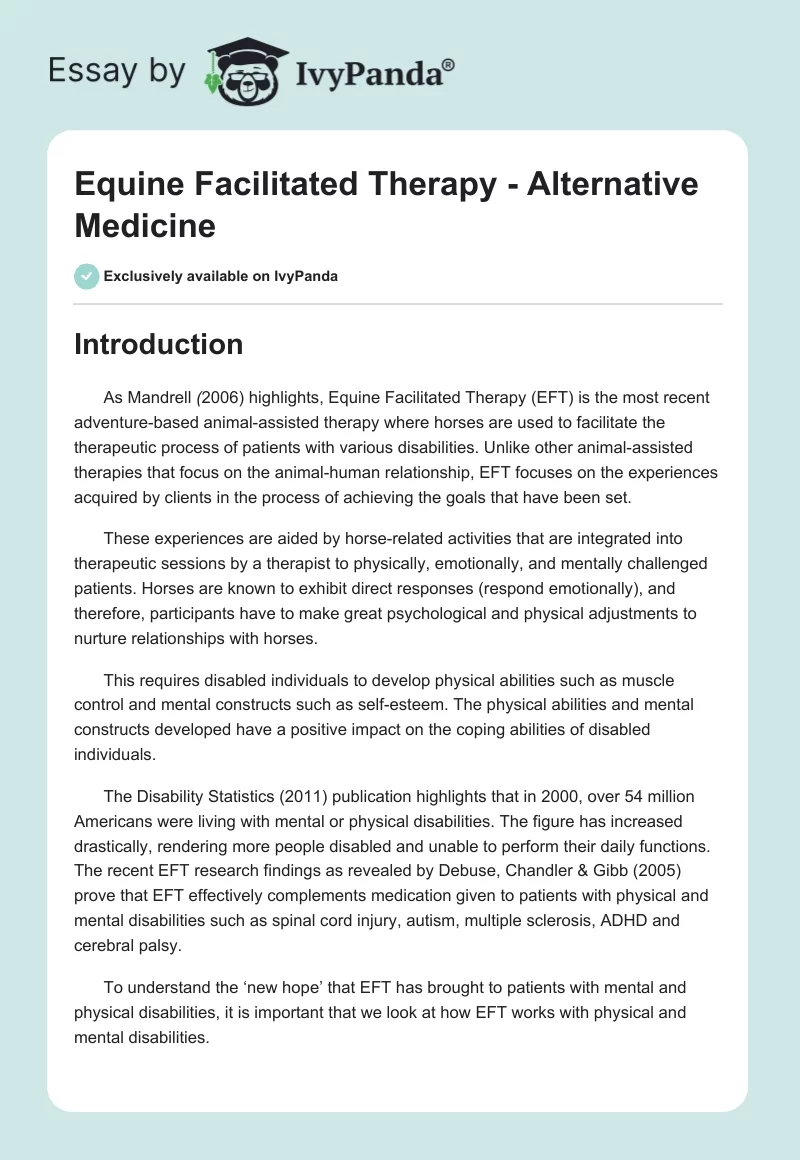 Equine Facilitated Therapy - Alternative Medicine. Page 1