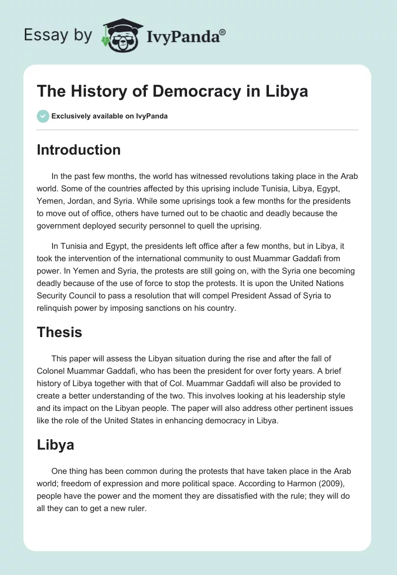 The History of Democracy in Libya. Page 1