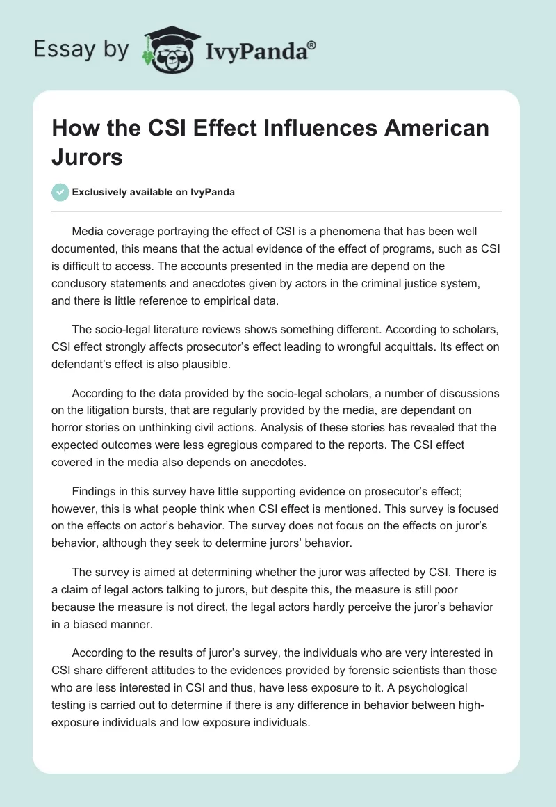 How the CSI Effect Influences American Jurors. Page 1