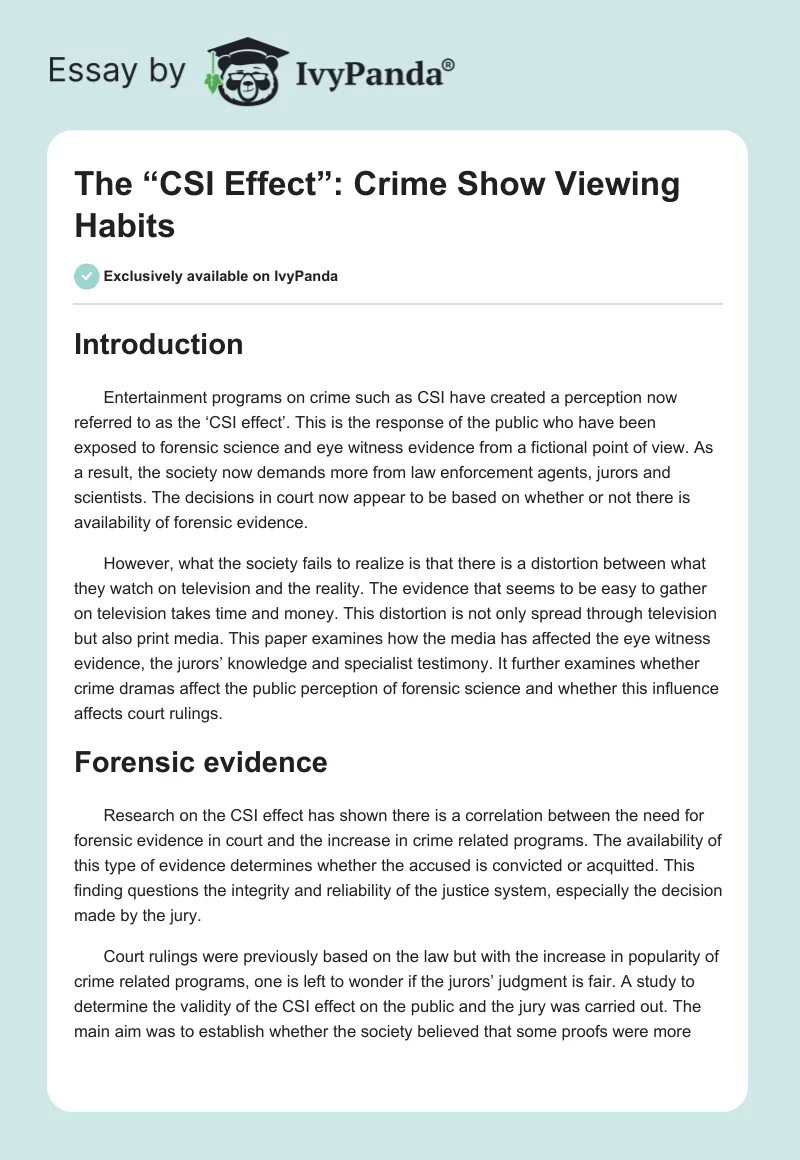 The “CSI Effect”: Crime Show Viewing Habits. Page 1