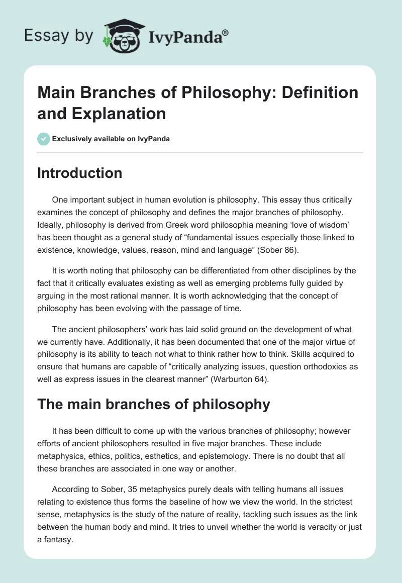 Main Branches of Philosophy: Definition and Explanation. Page 1
