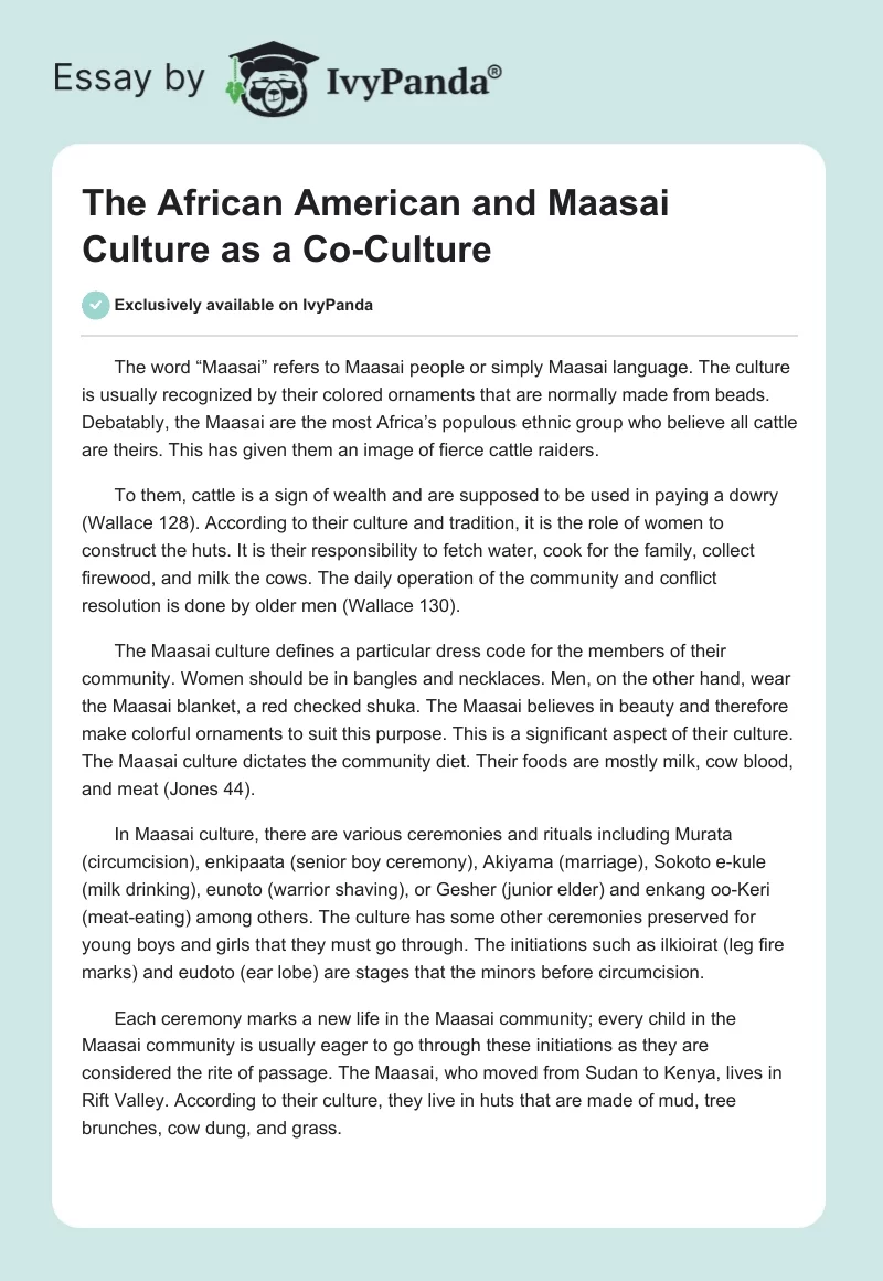 The African American and Maasai Culture as a Co-Culture. Page 1