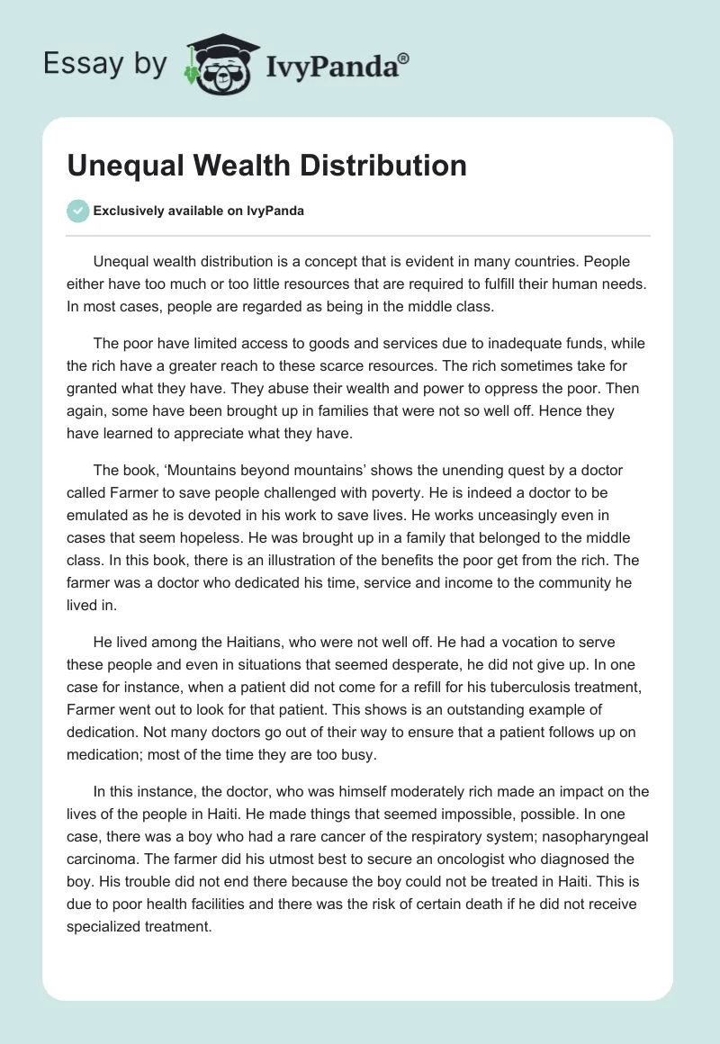 Unequal Wealth Distribution. Page 1