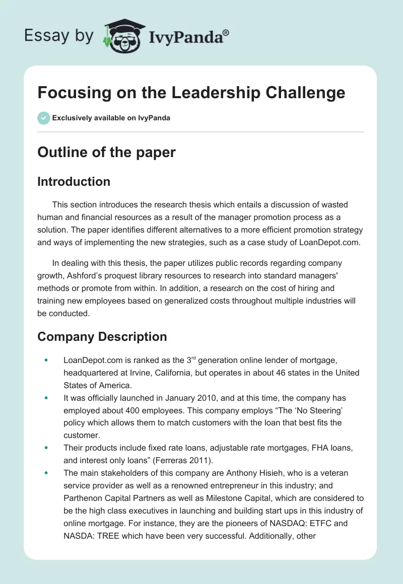 Focusing on the Leadership Challenge. Page 1