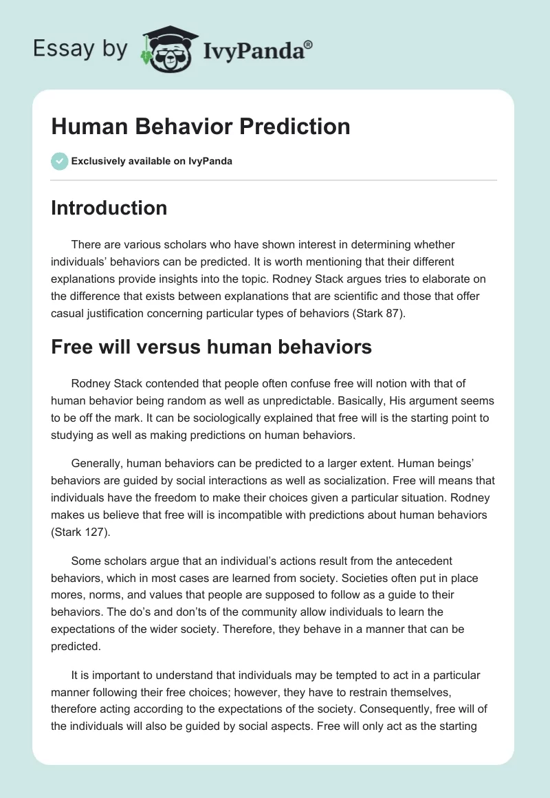 Human Behavior Prediction. Page 1