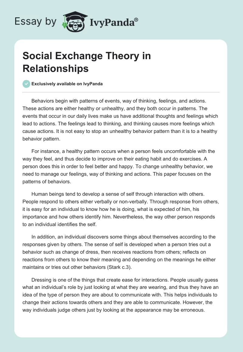 Social Exchange Theory in Relationships. Page 1
