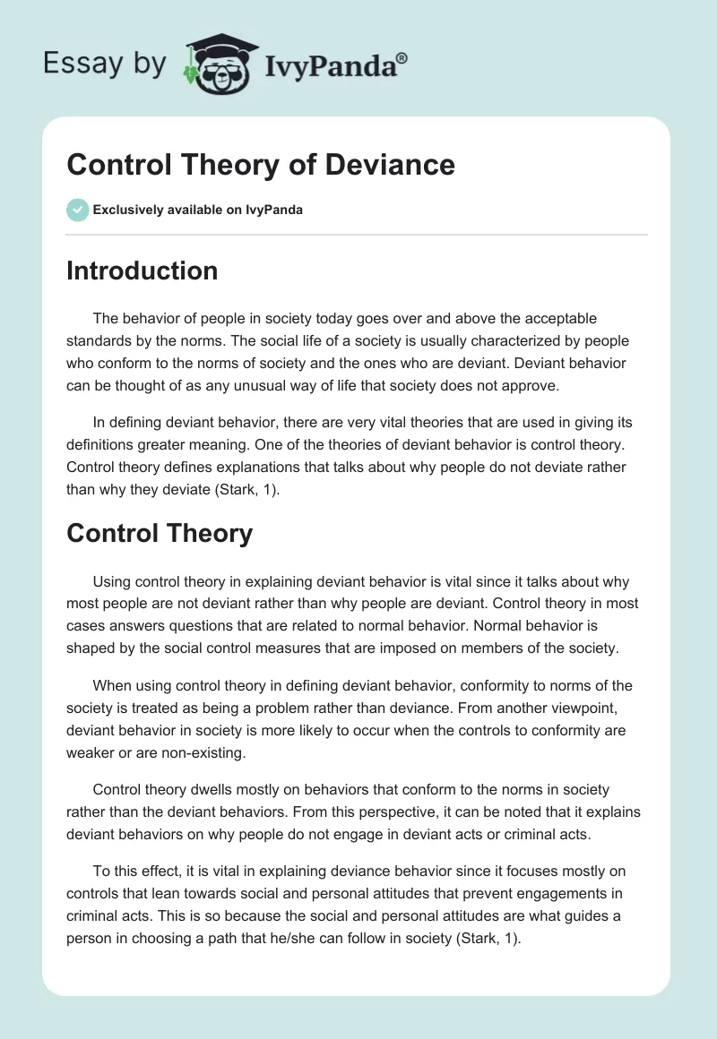 Control Theory of Deviance. Page 1