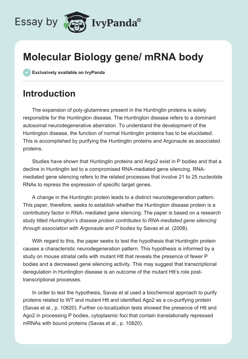 Molecular Biology gene/ mRNA body. Page 1