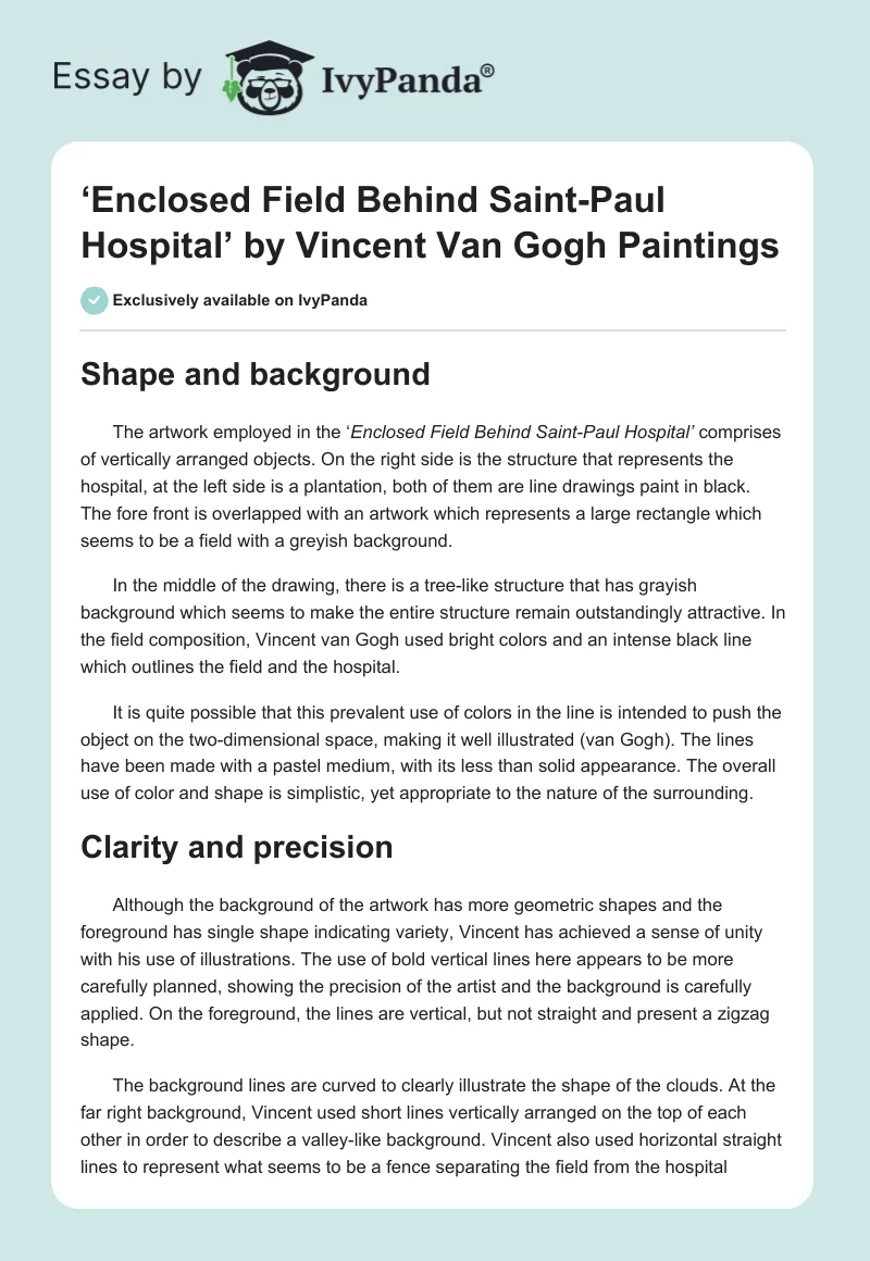 ‘Enclosed Field Behind Saint-Paul Hospital’ by Vincent van Gogh Paintings. Page 1