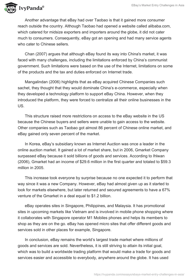 EBay’s Market Entry Challenges in Asia. Page 2