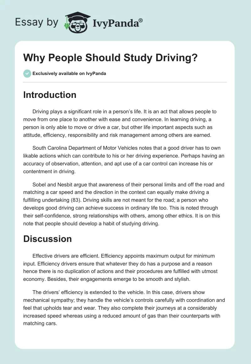 Why People Should Study Driving?. Page 1
