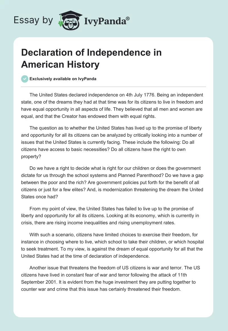 Declaration of Independence in American History. Page 1