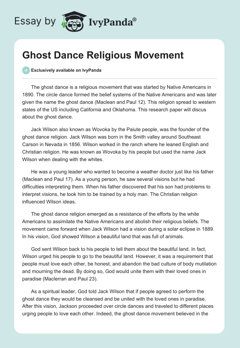 Ghost Dance Religious Movement. Page 1