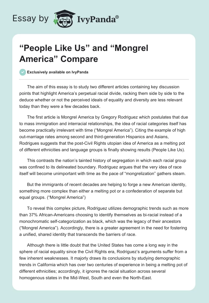 “People Like Us” and “Mongrel America” Compare. Page 1