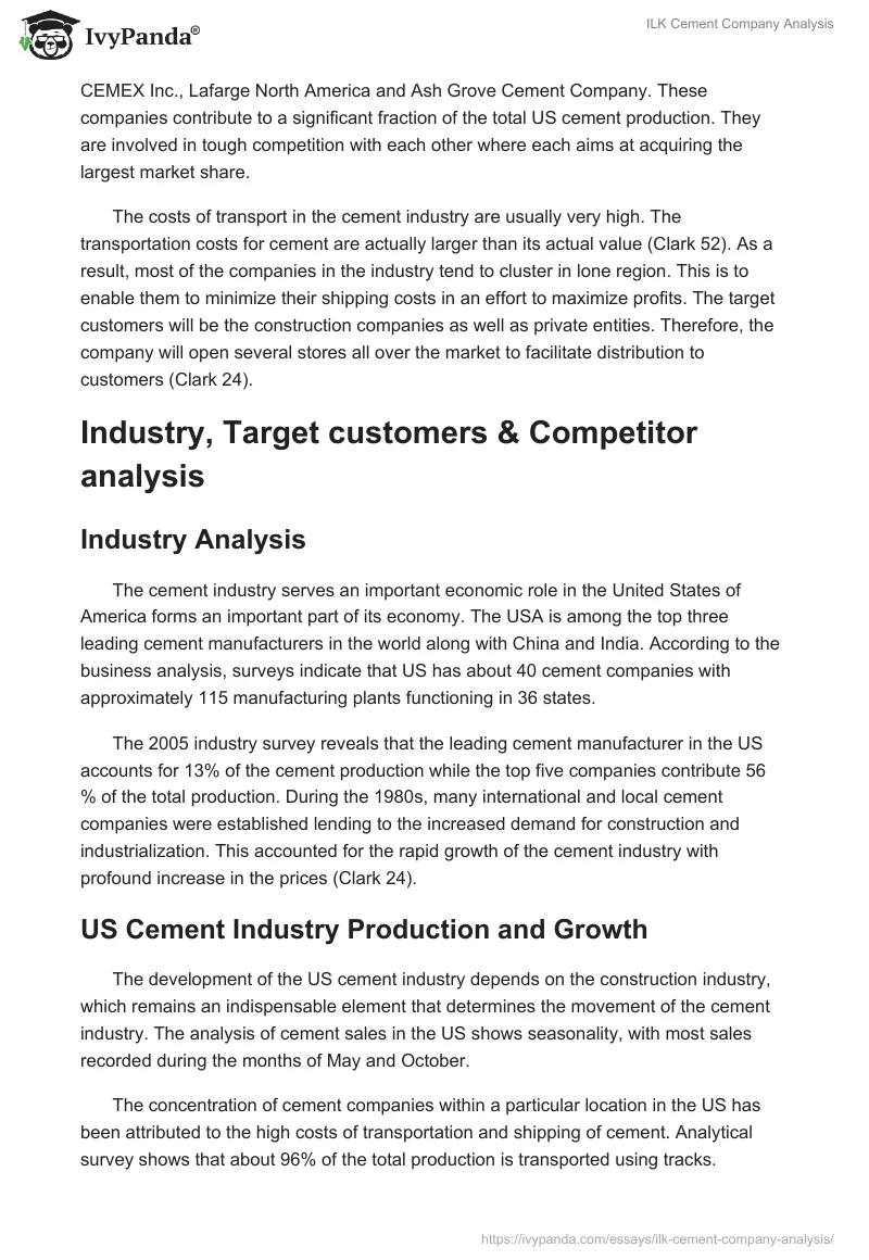 ILK Cement Company Analysis. Page 3