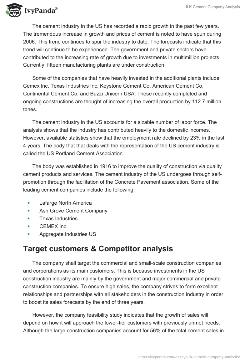 ILK Cement Company Analysis. Page 4
