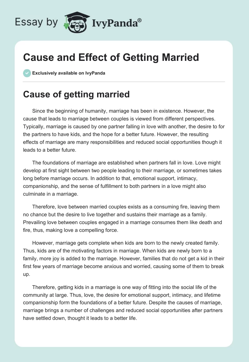 Cause and Effect of Getting Married. Page 1