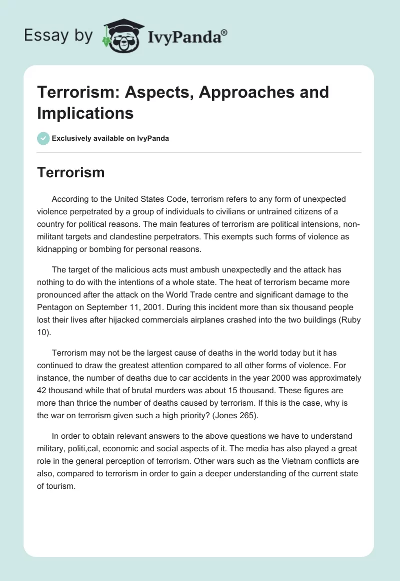 Terrorism: Aspects, Approaches and Implications. Page 1