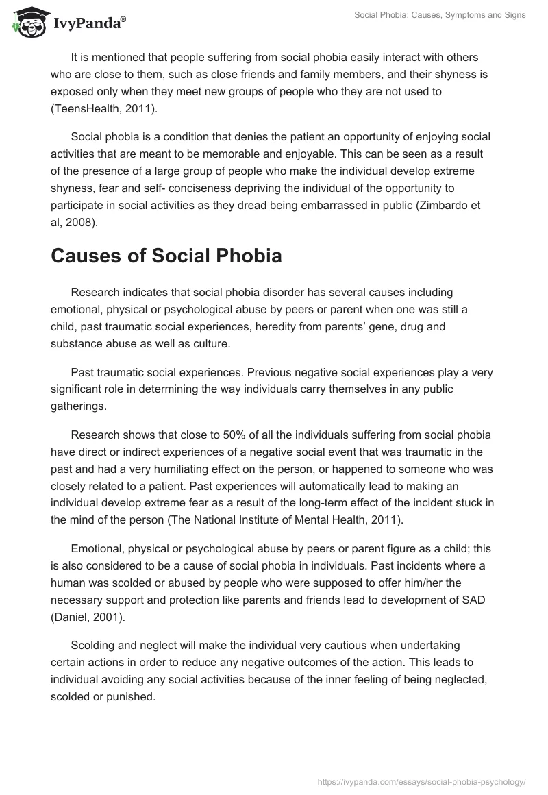 Social Phobia: Causes, Symptoms and Signs. Page 2