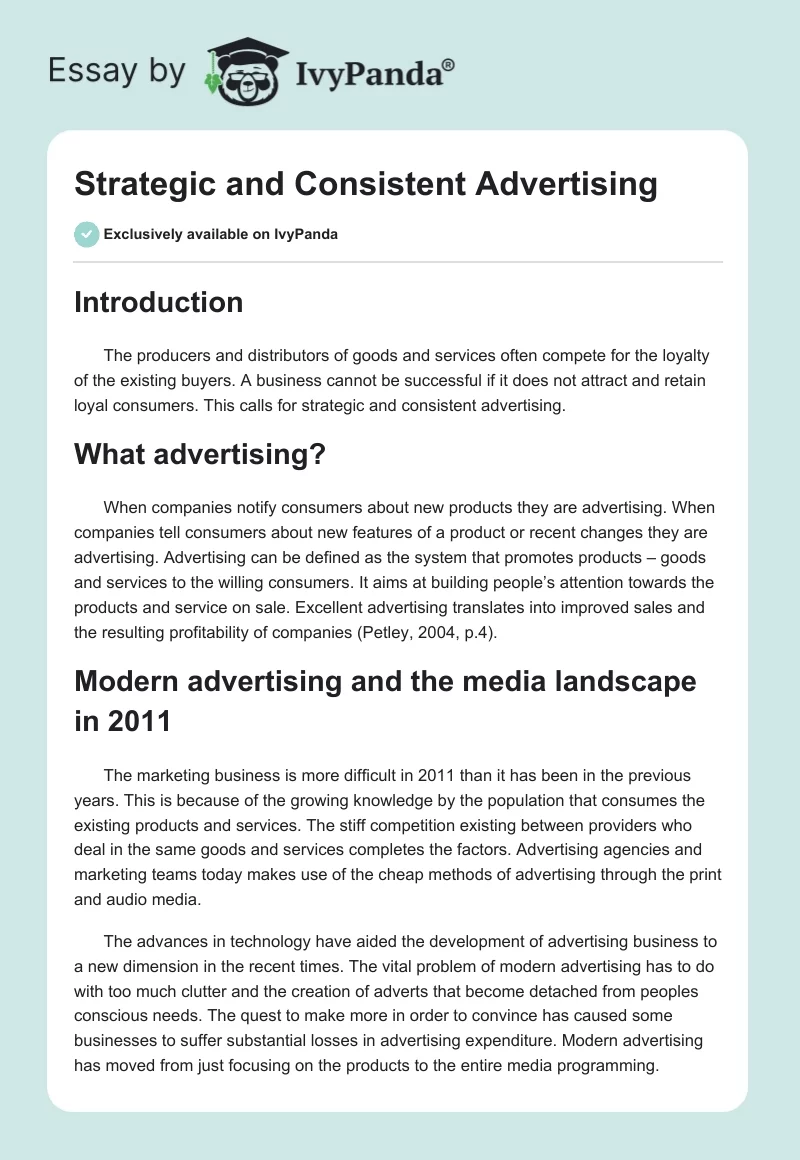 Strategic and Consistent Advertising. Page 1