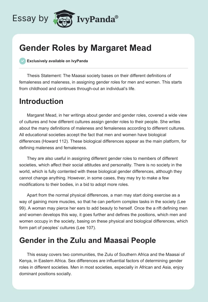 Gender Roles by Margaret Mead. Page 1