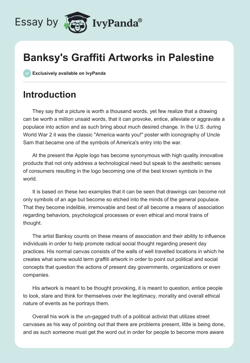 Banksy's Graffiti Artworks in Palestine. Page 1