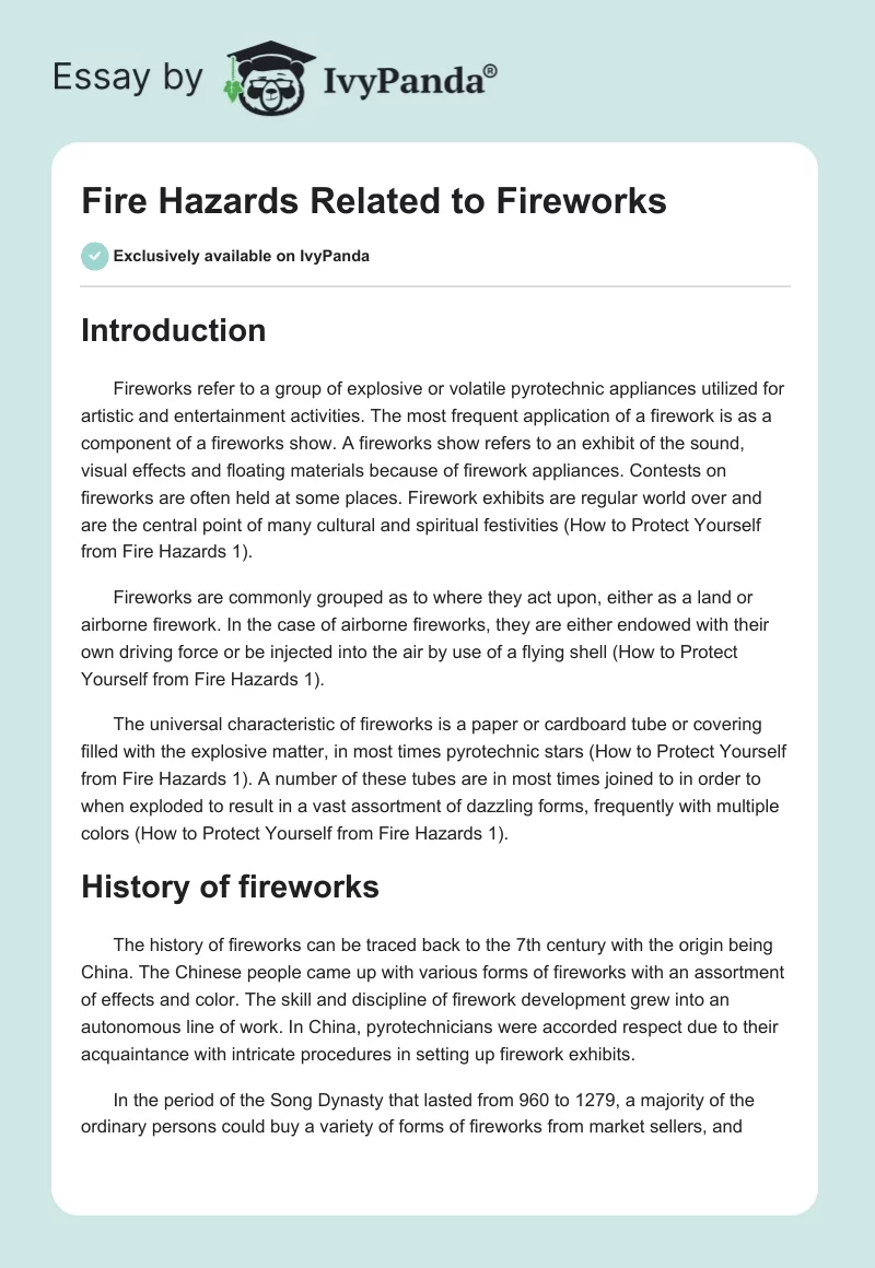 Fire Hazards Related to Fireworks. Page 1