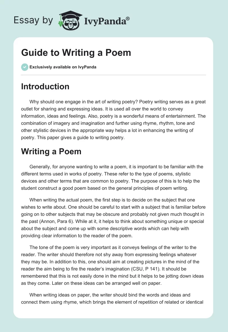 Guide to Writing a Poem. Page 1