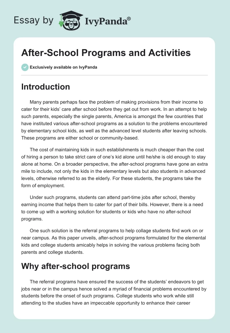 After-School Programs and Activities. Page 1