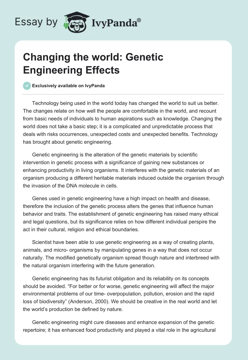 Changing the world: Genetic Engineering Effects. Page 1