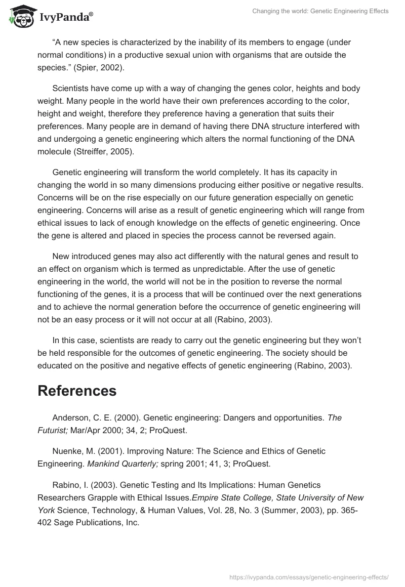 Changing the world: Genetic Engineering Effects. Page 4