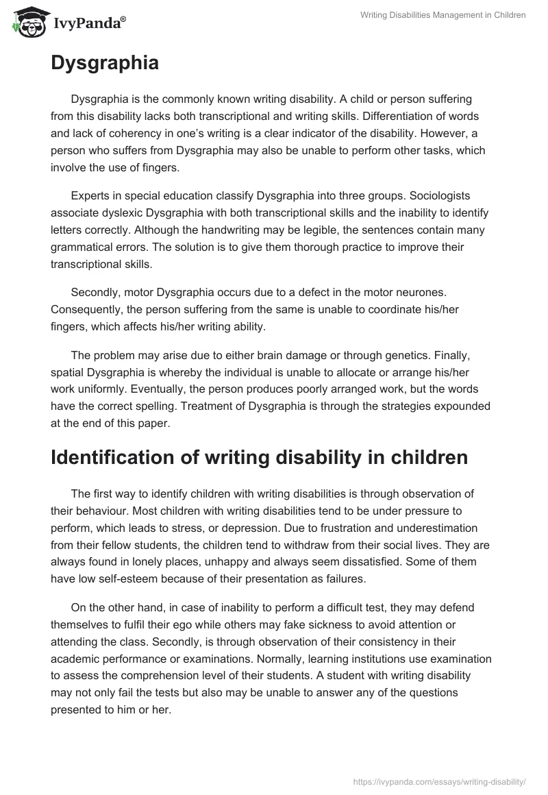 Writing Disabilities Management in Children. Page 2