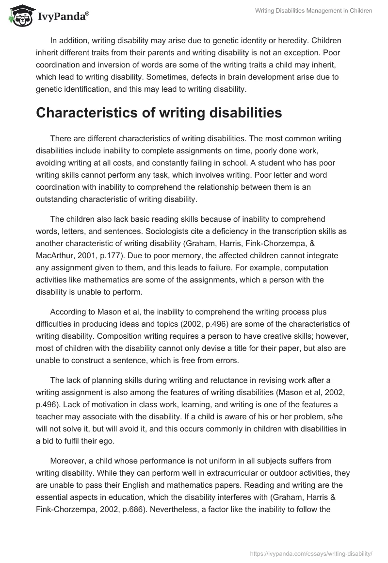 Writing Disabilities Management in Children. Page 4