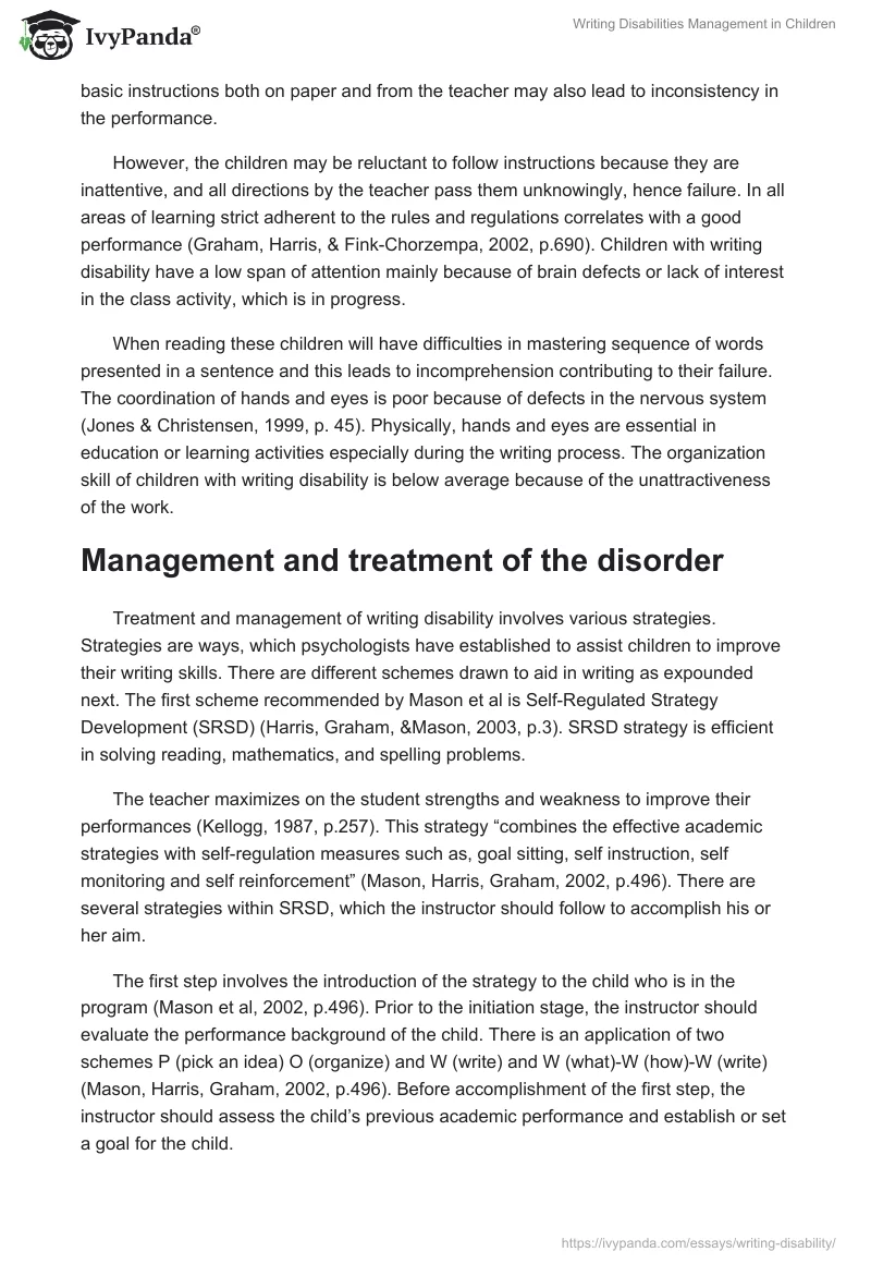 Writing Disabilities Management in Children. Page 5