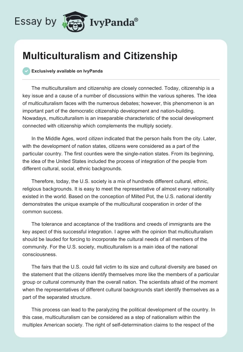 Multiculturalism and Citizenship. Page 1