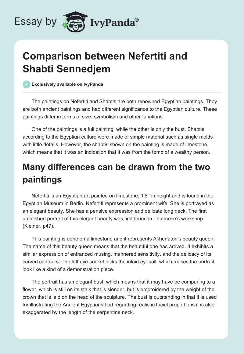 Comparison between Nefertiti and Shabti Sennedjem. Page 1