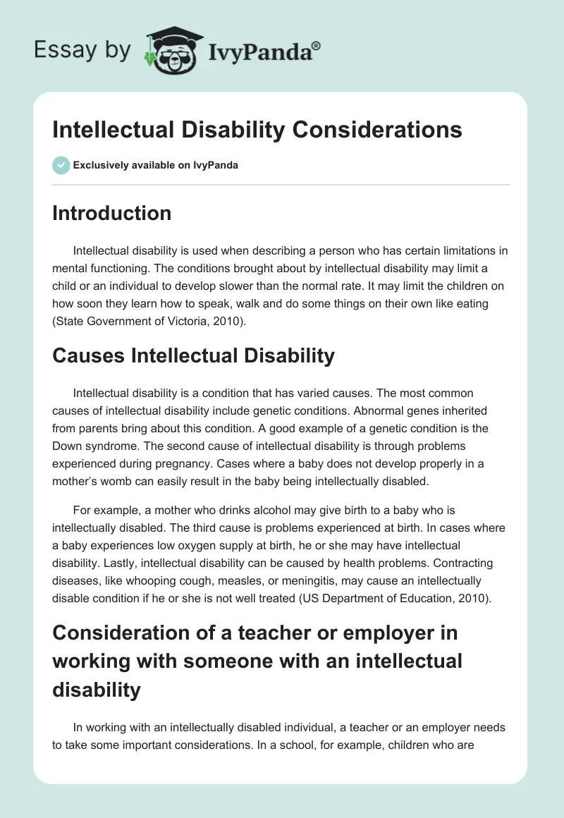 Intellectual Disability Considerations. Page 1