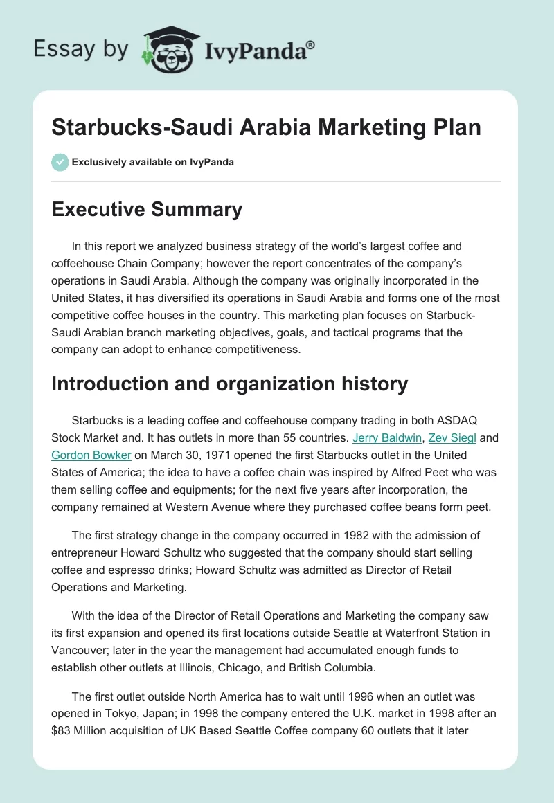 Starbucks-Saudi Arabia Marketing Plan. Page 1