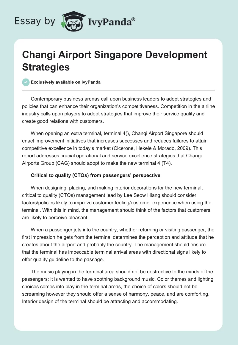 Changi Airport Singapore Development Strategies. Page 1