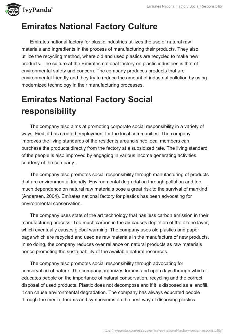 Emirates National Factory Social Responsibility. Page 2