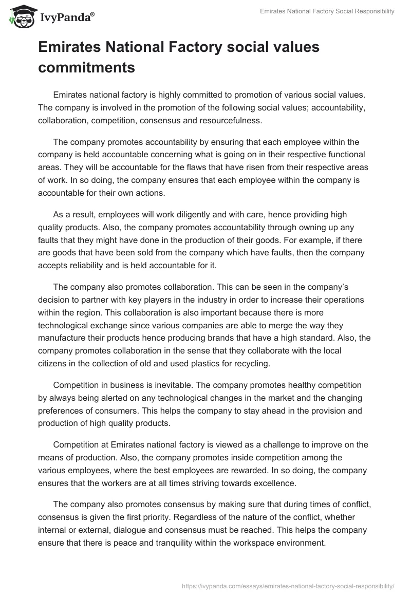 Emirates National Factory Social Responsibility. Page 4