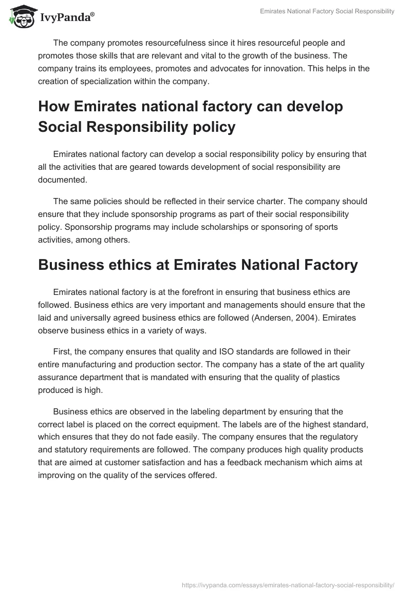Emirates National Factory Social Responsibility. Page 5