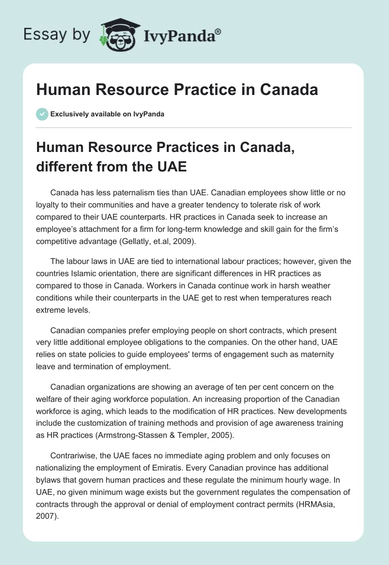 Human Resource Practice in Canada. Page 1