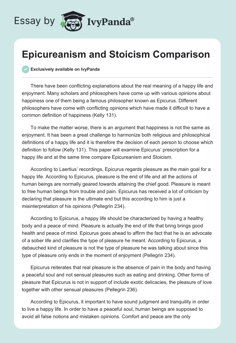 Epicureanism and Stoicism Comparison. Page 1