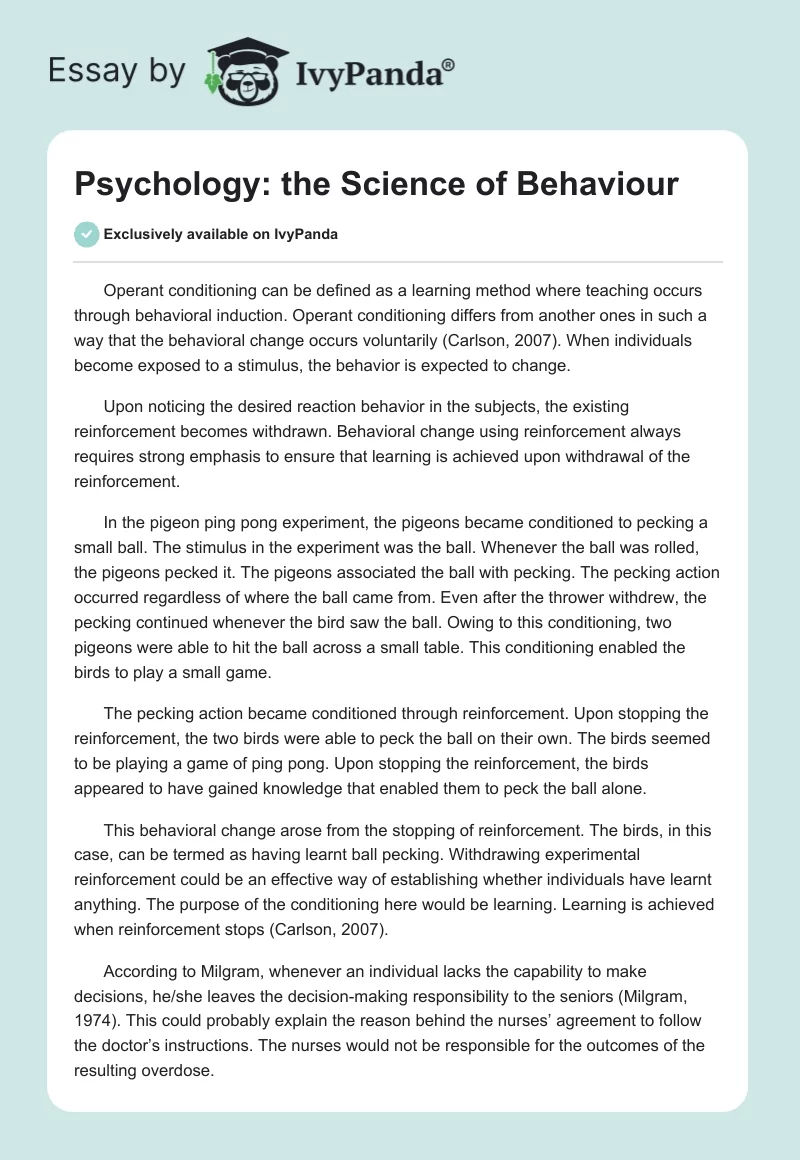Psychology: the Science of Behaviour. Page 1