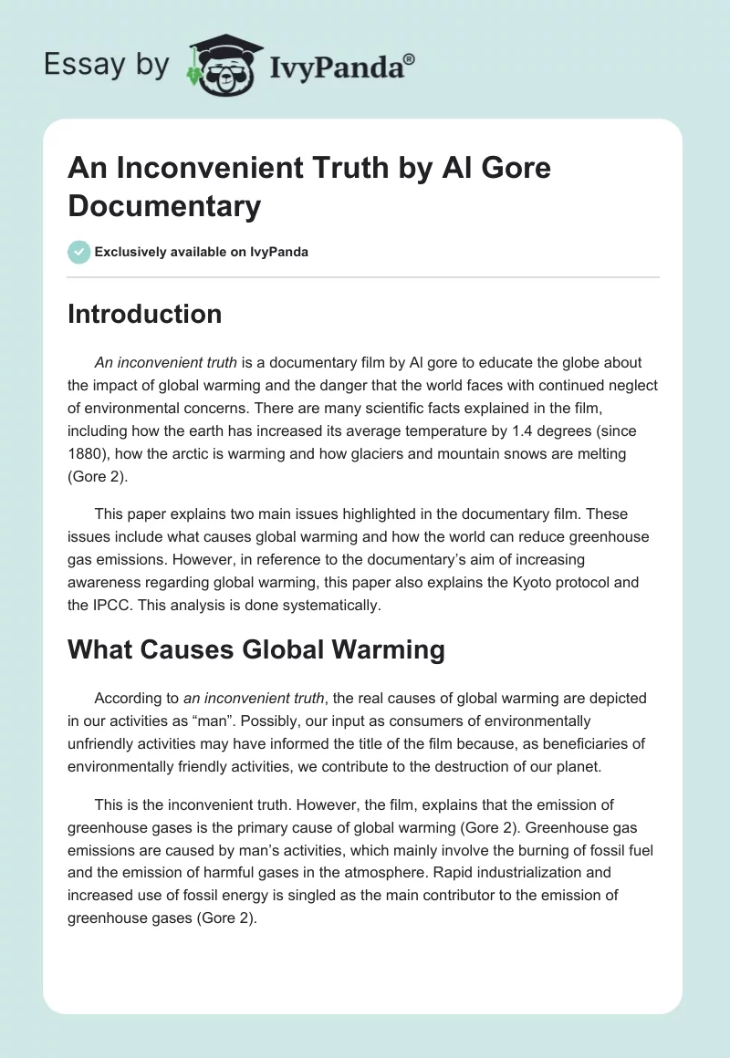 "An Inconvenient Truth" by Al Gore Documentary. Page 1