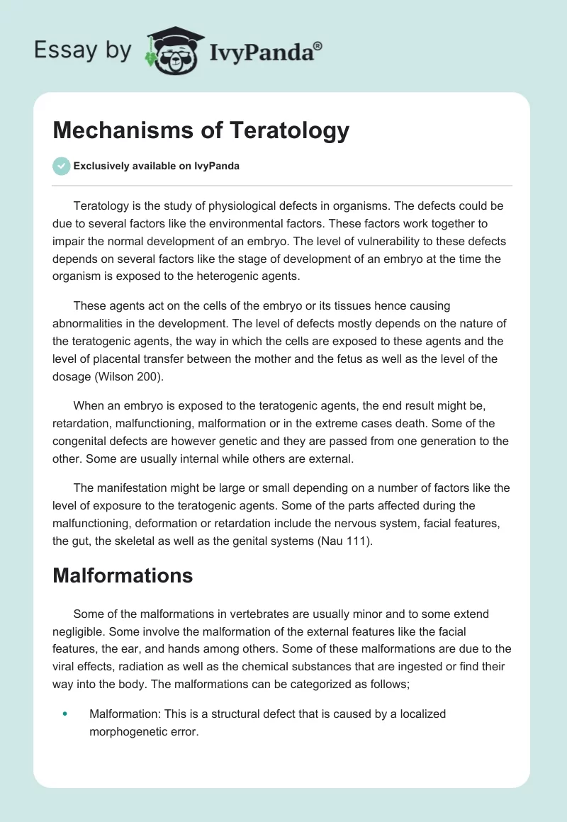 Mechanisms of Teratology. Page 1