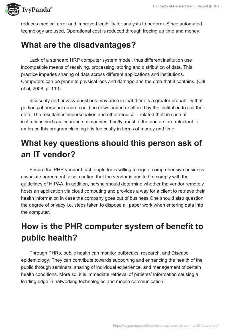 Concepts of Person Health Record (PHR). Page 3