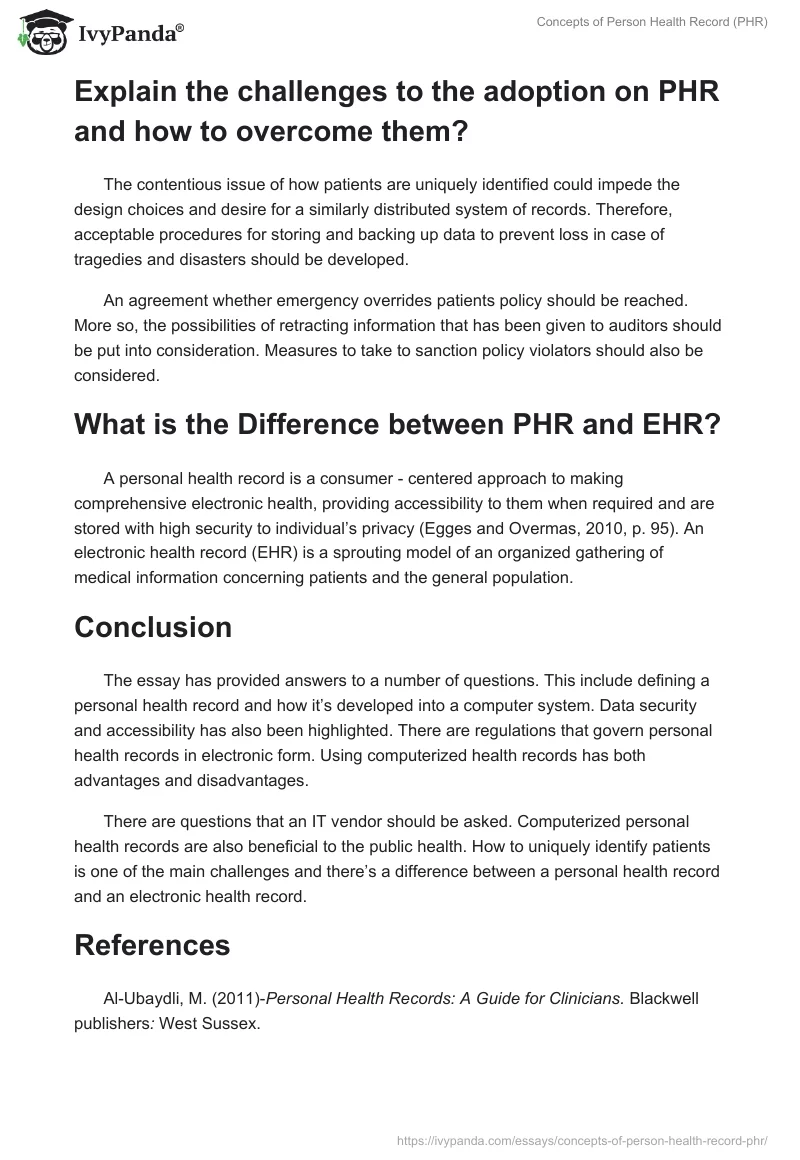 Concepts of Person Health Record (PHR). Page 4